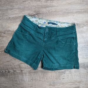 prAna SUKI CORDUROY SHORTS SZ 6 X 5" KELLY GREEN STRETCH COTTON 28" waist